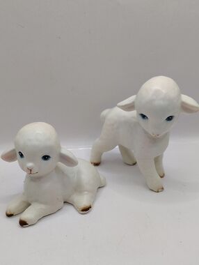 Vintage Lefton Lamb Figurines Porcelain Made In Japan 1950’s